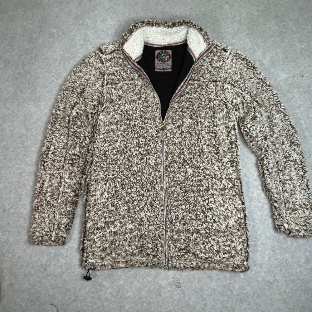 Cabin Fever‎ Sherpa Jacket Ramatex Beige Brown youth Full Zip Fleece Large cozy